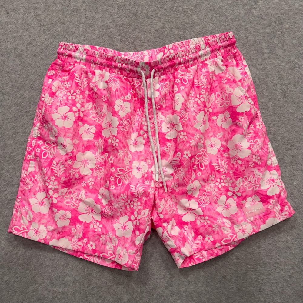 Kulani Kinis Shorts Mens M Pink Island Blush Swim Trunks Floral All Over Print